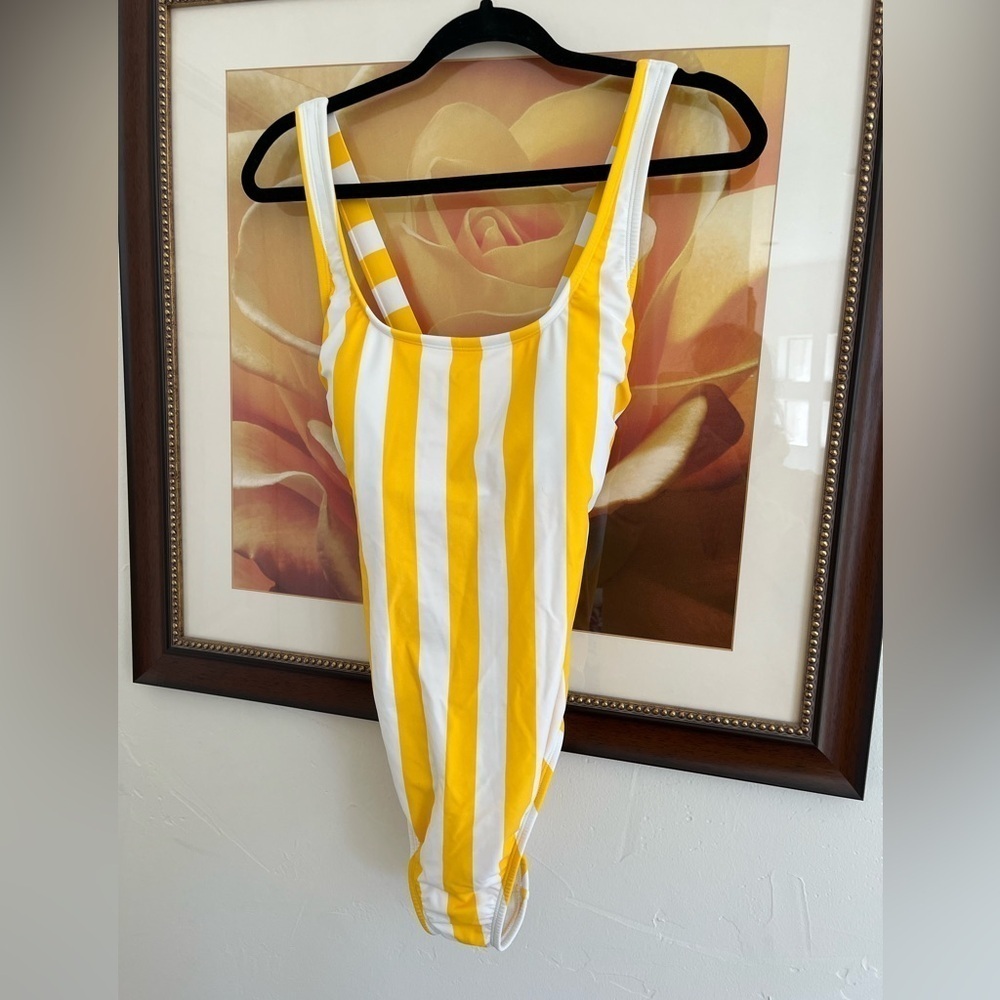 Shade & Shore Yellow and White Striped Swimsuit